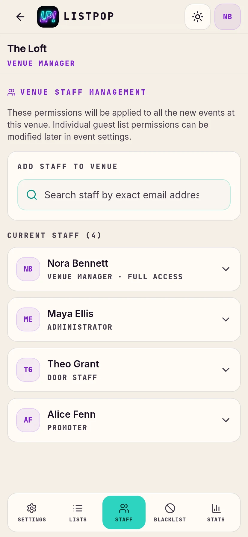 Staff on the second venue