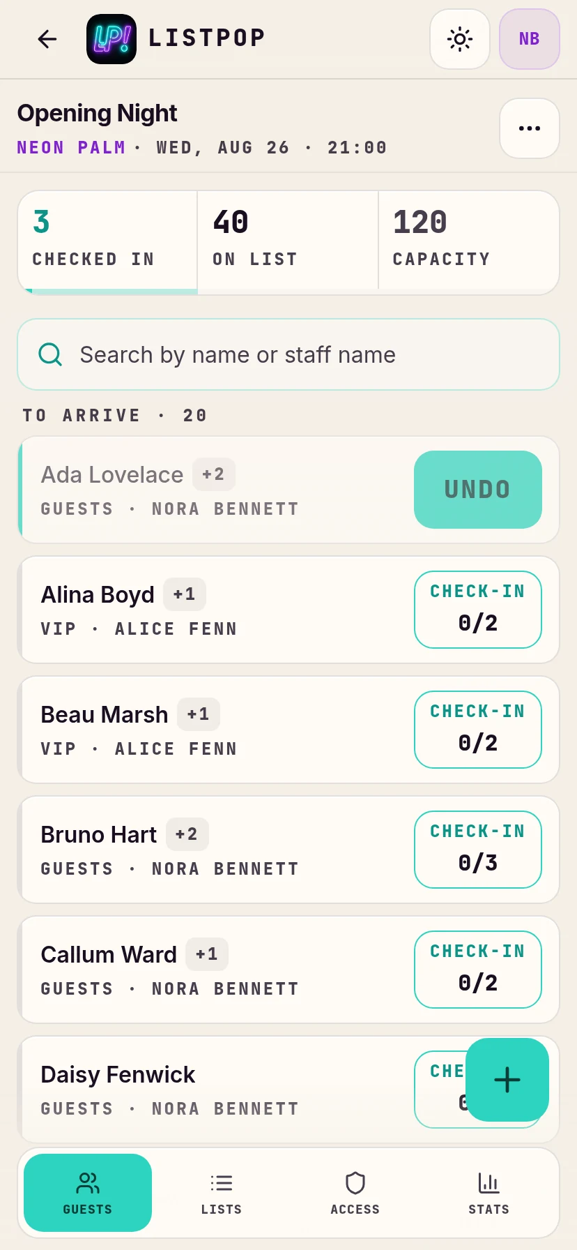 A party fully checked in